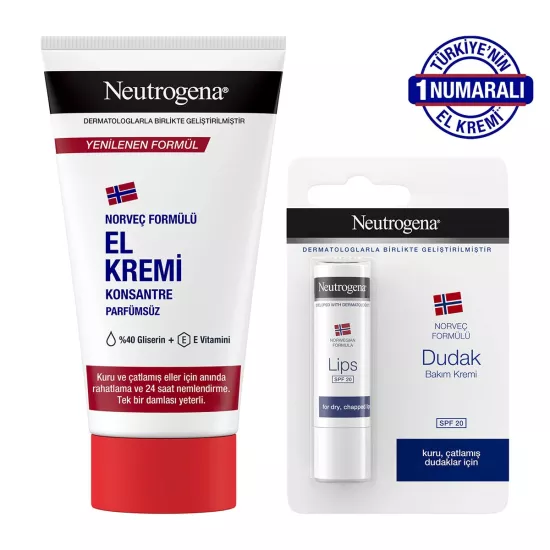 Neutrogena El Kremi Parfümsüz 75 Ml + Dudak Nemlendirici 4,8 gr