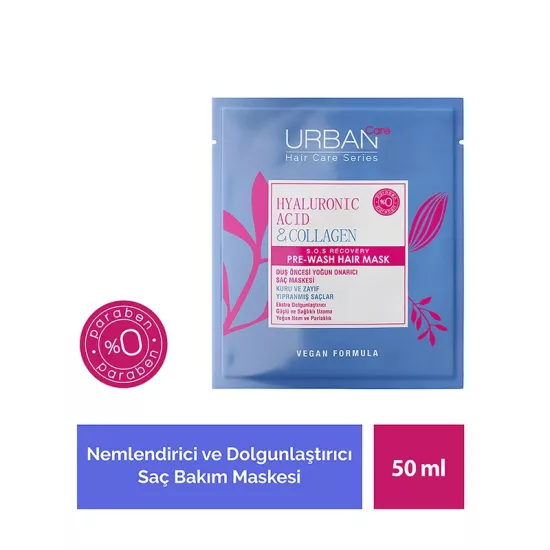 Urban Care Hyaluronic Acid & Collagen Kuru ve Cansız Saçlara Özel Duş Öncesi Saç Bakım Maskesi 50 Ml